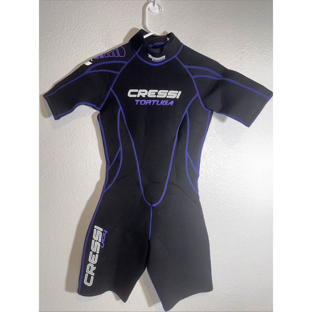 CRESSI Tortuga Ladies Small Size 2 Spring Shorty Wetsuit 2.5mm Black &‎ Purple